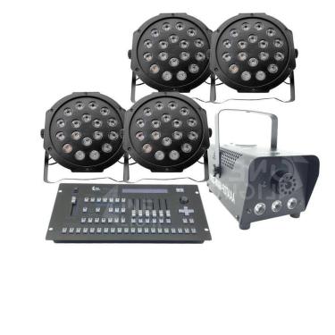 Imagem de Kit 4 Par Led 18 Leds + Máquina De Fumaça 600W + Mesa Pilot