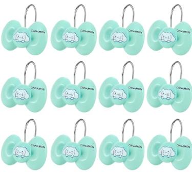 Imagem de Ganchos de cortina de chuveiro com um padrão de laço e filhote, lindos anéis de cortina de chuveiro de resina azul, estilo desenho animado, adequado para crianças e adultos.