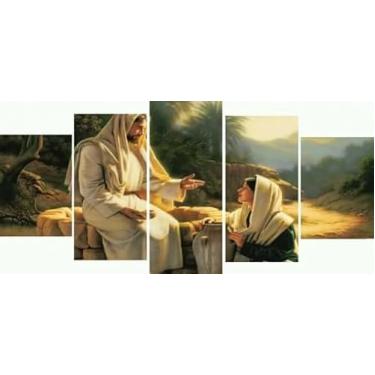 Imagem de Kit quadro decorativo 5 peças 95x60cm Jesus Cristo