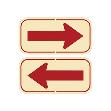 Imagem de Pacote com 2 placas de seta de 30 x 15 cm, seta esquerda e direita, usada para orientar a direção de estradas em ambientes internos ou externos, placa de alumínio resistente à ferrugem, à prova de