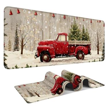 Imagem de ANNA QUEEN Mouse pad grande para jogos, protetor de mesa de escritório, mousepad com base de borracha antiderrapante para casa/decoração (80 x 30 cm / 35 x 15,7 polegadas) (árvore de caminhão vermelho
