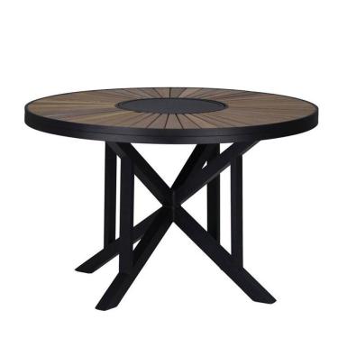 Imagem de Mesa Atenas 120cm Tampo Madeira Giratório Em Alumínio Trama Marrom