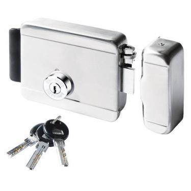 Imagem de Fechadura Elétrica 12V Cilindro Bipartido Multiponto Inox Escovado Ros