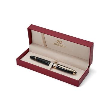 Imagem de Massete Caneta esferográfica Venero Executive Classic Luxutive, preta brilhante com acabamento banhado a ouro 23K, tampa removível, gravável, apresentada em caixa de presente, refil extra incluído