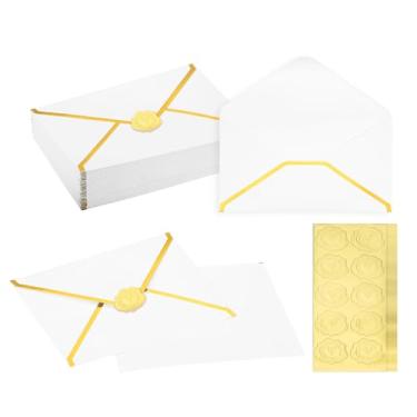 Imagem de PATIKIL 50 envelopes A7, envelopes de convite de borda dourada de 12,7 x 17,78 cm, envelopes de convites de casamento, casamento, aniversário, escritório, branco