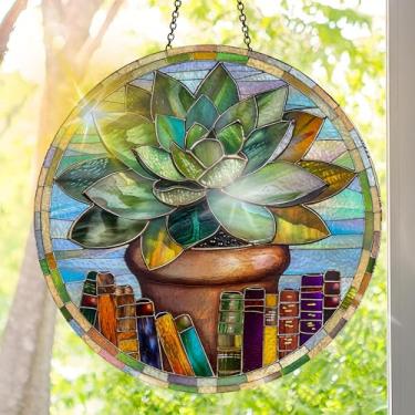 Imagem de Protetor solar de acrílico colorido, decoração de janela suspensa com design de vitral impresso, apanhador de sol, arte de parede de arco-íris, ornamentos de Natal para uso interno e externo 19,8 x