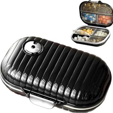 Imagem de Porta Comprimidos Portátil Grande, Plástico, 14,5 x 7,5 cm, Com Contador, 8 Compartimentos, Design Compacto, Para Viagem e Uso Diário, Preto