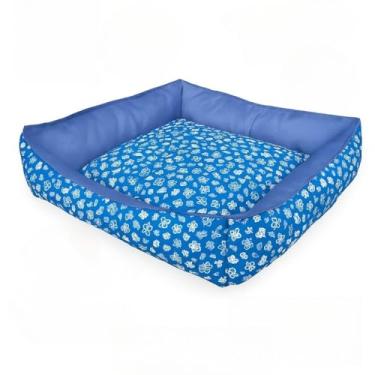 Imagem de Cama para Cachorro com Zíper Lavável - Fibra de Silicone Premium(Azul Pata,65x65)