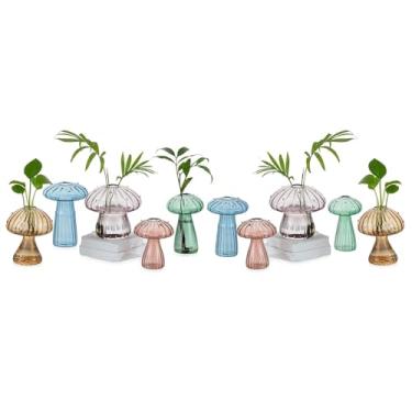 Imagem de Glasseam Vasos de propagação de cogumelos para plantas: estações de propagação de vidro soprado à mão colorido para mudas de ervas Pothos - pequenos frascos hidropônicos de terrário para decoração de