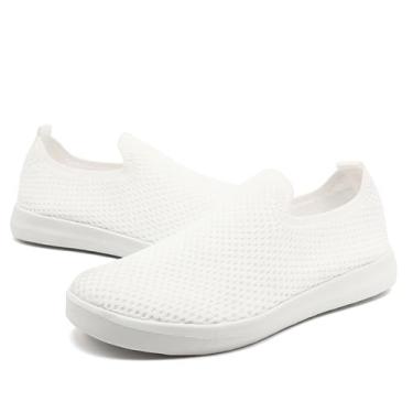 Imagem de CMNZHK Tênis de corrida feminino, tênis de caminhada, sem cadarço, ginástica, atlético, antiderrapante, para trabalho, confortável, moderno, P Branco, 36