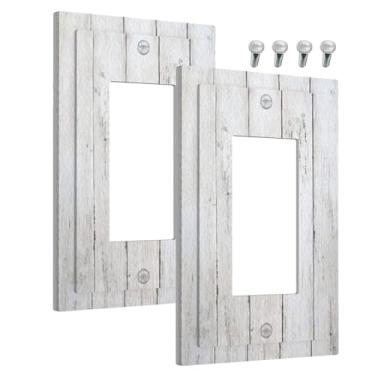 Imagem de Wmhusu Capas de tomada de madeira branca rústica vintage placa de parede de 1 gangue de madeira única capa de interruptor de luz decorativa GFCI receptáculo placa elétrica para quarto de cabine
