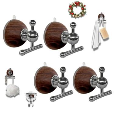 Imagem de XIEFFICH Ganchos de ventosa T-Bar – Resistentes, reutilizáveis, ganchos sem broca para pendurar toalhas, chaves, grinaldas (nogueira, pacote com 4)