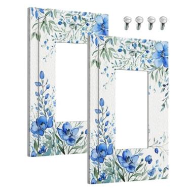 Imagem de Wmhusu Capas de tomada azul flores florais retrô 1 placa de parede de balancim único capa decorativa GFCI receptáculo elétrico para decoração de banheiro e quarto (pacote com 2)