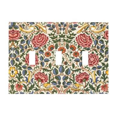 Imagem de JDAKHD William Morris Placa de cobertura para interruptor de luz com padrão de flor, 3 grupos, placa decorativa de parede, estética, natureza, floral, botânico, triplo interruptor, placa elétrica para