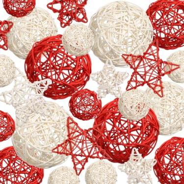 Imagem de Thyle 26 bolas decorativas de Natal, bolas decorativas para tigelas, decoração de mesa de Natal, bolas de vime em forma de estrela, enchimento de bola para vaso de Natal, casa, faça você mesmo