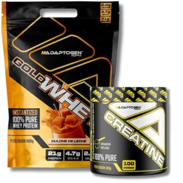 Imagem de Kit Gold Whey Concentrado 900g Refil Sabor: Dulche de leche (Doce de Leite) + Creatine (Creatina) 300g - Adaptogen | Whey Protein | Kit Whey + Creatina 300g | Creatina 100% Pure.