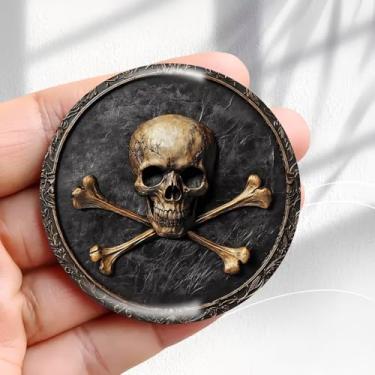 Imagem de Ímã de geladeira vintage design de caveira e ossos - adesivo redondo de geladeira de resina acrílica de 5,8 cm, presente de decoração retrô, tamanho perfeito para geladeira, armário ou qualquer