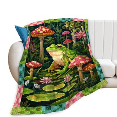 Imagem de Cobertor de sapo, cobertor de sapo, presentes de sapo, cobertores de cogumelo, pelúcia de flanela de lã para mulheres, homens, meninos, meninas, adultos, roupa de cama macia para sofá-cama, escritório