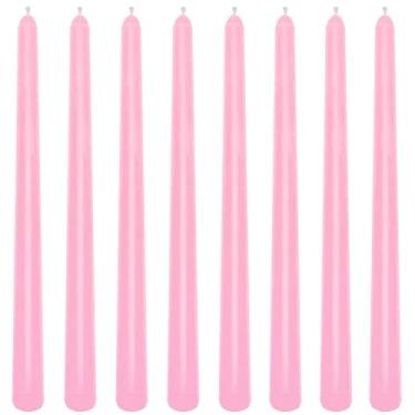 Imagem de Pacote com 8 velas de 25,4 cm rosa-rosa-cônicas, castiçais sem cheiro para decoração de casa, queima de 6 a 7 horas