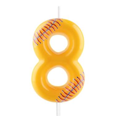 Imagem de Vela de beisebol – Número 8 velas para topo de bolo, vela de softbol de 6 cm velas esportivas de aniversário, perfeita como decoração de bolo com tema de beisebol para meninos, meninas, aniversários