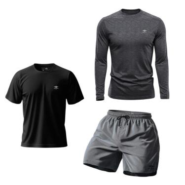 Imagem de Kit Camiseta Dry Manga Longa Uv, Manga Curta E Short Mauricinho P Ao Plus Treino Praia Verão Básico-Masculino