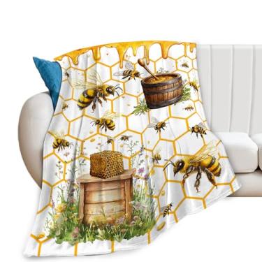 Imagem de Cobertor de abelhas, cobertor de abelhas, presentes fofos para amantes de abelhas, pelúcia de flanela de lã para mulheres, homens, meninos, meninas, adultos, roupa de cama macia para sofá-cama