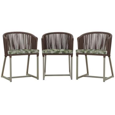 Imagem de 3 Cadeiras De Jantar Noronha Fendi Corda Náutica E5 Trama Marrom