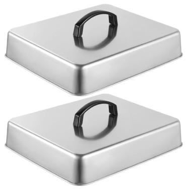 Imagem de 2 peças de cobertura retangular de aço inoxidável, cúpula de derretimento de queijo, 33 x 28 cm, capa de regar para grelhar churrasco, cozinhar no interior e ao ar livre, acessórios de chapa plana