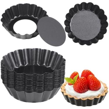 Imagem de Conjunto de 16 mini formas de torta com fundo removível, moldes de aço carbono canelados de 7,6 cm, copos de bolo em forma de flor para brownies, pudim, quiches