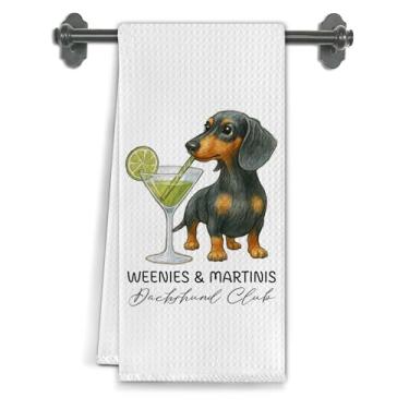 Imagem de Elefeltclave Toalhas de cozinha Dachshund Drinking Martini, presentes para amantes de dachshund, toalhas de chá para decoração de cozinha, presentes Weiner Dog Doxie para mulheres, toalhas de mão