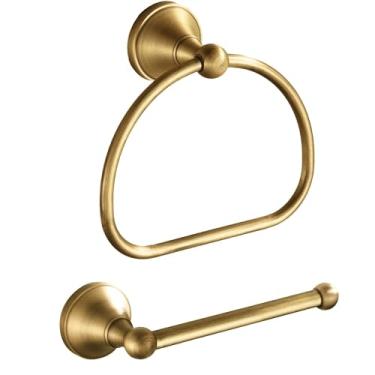 Imagem de Suporte de papel higiênico de latão, anel de toalha antigo, suporte de toalha de mão de latão antigo, suporte de papel de rolo de papel para banheiro, acessórios de banho, montagem na parede, meio
