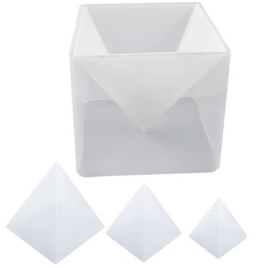 Imagem de Moldes de artesanato de silicone para fundição de resina, conjunto de pirâmide transparente com suporte azul, 3 tamanhos 11 cm, ideal para joias e peças de Feng Shui