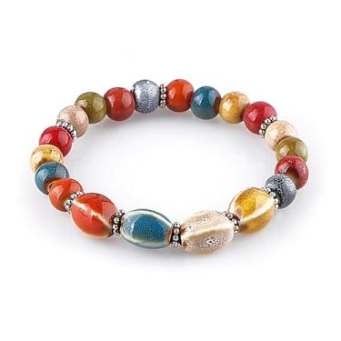 Imagem de KILIPOL Pulseira de contas de cerâmica colorida estilo étnico chinês hippie boêmio, estilo iterário e antigo, joia boêmia de praia de verão presente para mulheres presente de Natal (Estilo8