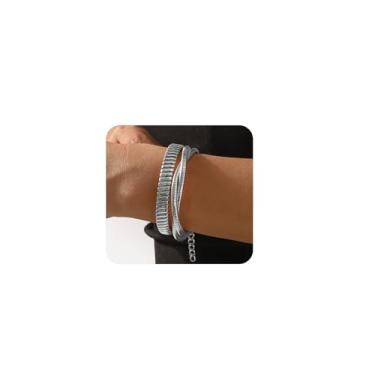 Imagem de Pulseira elástica de cobra dourada grossa para mulheres, pulseira vintage geométrica punk embrulhada, acessórios de joias de mão para banquete de festa na moda, Large, Liga de aço, Sem Pedra Preciosa