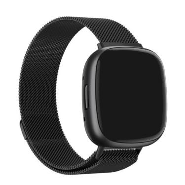 Imagem de PANDA BOBO Pulseira de metal milanesa compatível com Fitbit Versa 4, Versa 3, Sense, Sense 2, pulseira de relógio de substituição de aço inoxidável (preto)