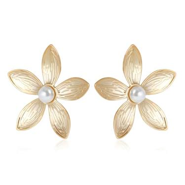Imagem de Brincos femininos banhados a ouro 18 quilates com pétalas florais, Moderate type, Metal, Sem pedra preciosa