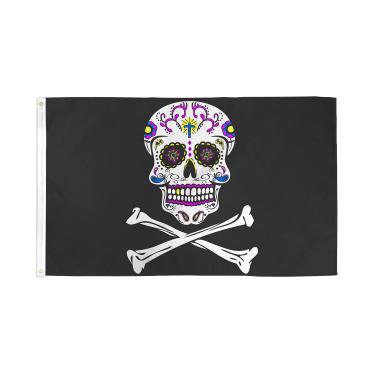 Imagem de AZ FLAG - Bandeira de caveira de açúcar pirata - 2 x 3 pés - Faixa de piratas de caveira de poliéster 100D com dois ilhós de metal - Resistente ao desbotamento - Cores vivas - 2' x 3' pés - 90 x 60 cm