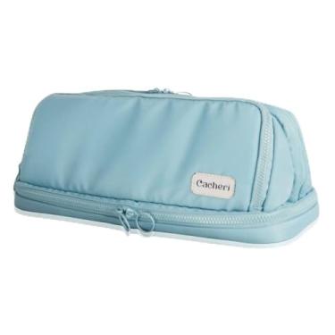Imagem de Cacheri Bolsa de higiene de viagem tudo em um, bolsa de maquiagem com compartimento de joias e bolso resistente ao calor para ferramentas de cabelo, Azul claro, Resistente a ferramentas quentes