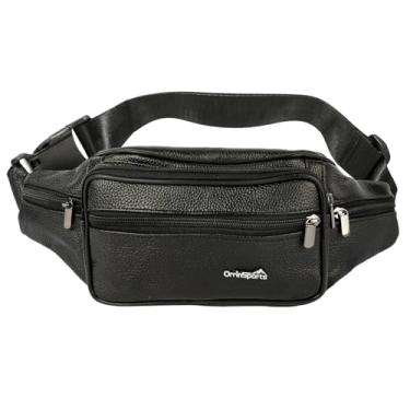 Imagem de OrrinSports Pochete de couro preto para homens e mulheres bolsa de cintura de couro genuíno bolsa transversal com alça ajustável para caminhadas, ciclismo, nº 807 - preto