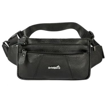 Imagem de OrrinSports Pochete de couro preto para homens e mulheres bolsa de cintura de couro genuíno bolsa transversal com alça ajustável para caminhadas, ciclismo, nº 808 - preto