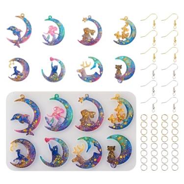 Imagem de Handship 141 peças kit de molde de brinco de resina sortido animal pingente lua moldes de silicone gato coelho veado sereia crescente molde de fundição de resina epóxi com ganchos de brinco para