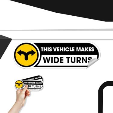 Imagem de Placa This Vehicle Makes Wide Turns - Conjunto de 2 adesivos de vinil de aviso para caminhões, trailers, trailers e muito mais - Adesivos brilhantes à prova d'água para ambientes externos