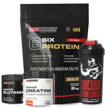 Imagem de Kit Whey 6 Six Protein Chocolate 2Kg + Power Creatina 100g + Power Glutamina 100g + Coqueteleira - Bodybuilders