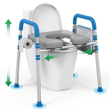 Imagem de Loyoda Elevadores de assento sanitário elegíveis FSA ou HSA para idosos, assento de vaso sanitário elevado acolchoado com alças, elevação de vaso sanitário de altura e largura ajustáveis, assento