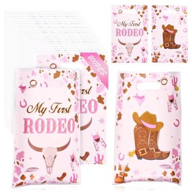 Imagem de UKQRRTC 200 peças de sacolas de presente de caubói, sacolas de plástico rosa para lembrancinhas de festa com alças, sacos de doces ocidentais, sem rasgar ou quebrar facilmente para embalagens de festa