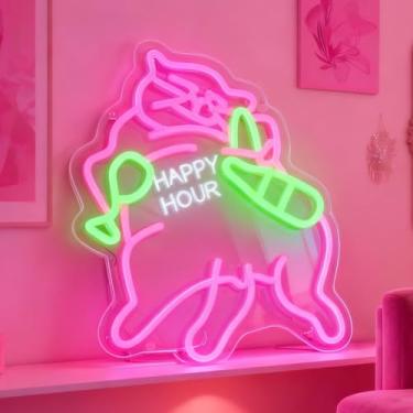 Imagem de Neonawall Happy Hour Pink Cat Neon Sign for Wall Decor Light Up Letters Business Led Sign Cute Birthday Party Gifts Led Decorative Night Signs Room Decor Girls’ Party Gift for House Warming Bedroom