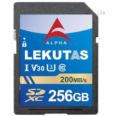 Imagem de LEKUTAS Cartão de memória SDXC UHS-I de 256 GB - Velocidade de leitura de até 200 MB/s, C10, U3, V30, 4K UHD, Full-HD e cartão SD de vídeo 4K para câmeras Canon Nikon Sony Fujifilm DSLR ou câmeras