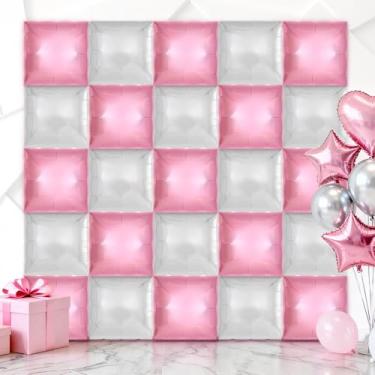 Imagem de 25 peças de balões quadrados, fundo de parede de balões quadrados metálicos, balões Mylar de dupla face, kit de arco de túnel para decoração de aniversário de casamento, aniversário, chá de bebê (rosa