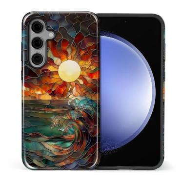 Imagem de Flivro Capa para Samsung Galaxy S23 FE, capa rígida 2 em 1 PC e amortecedor interno de silicone, antiarranhões, à prova de impacto, design fino, vitral, ondas de sol