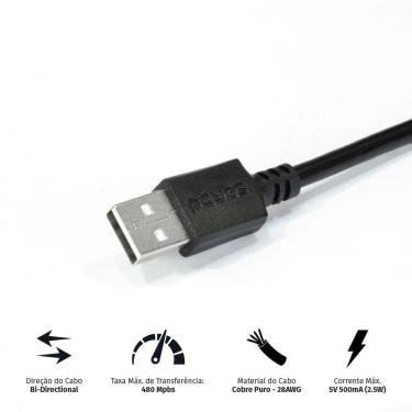 Imagem de Cabo Para Impressora Usb A 2.0 Macho Para Usb B 2.0 Macho 28Awg Puro Cobre 2 Metros - Puabm2-2